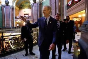 Illinois Governor Bruce Rauner after swearing in ceremonies in the Senate chambers Wednesday.