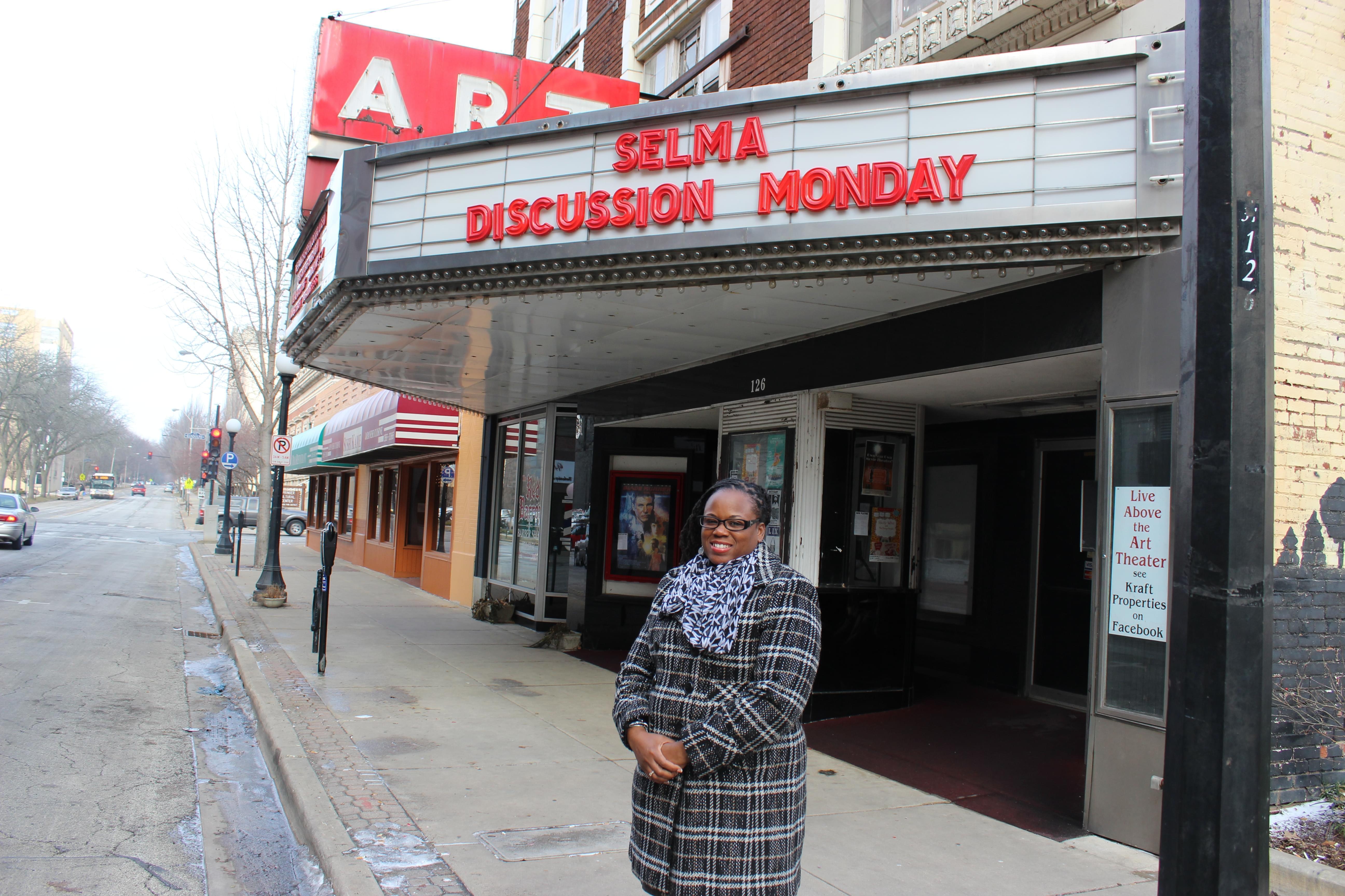 State Rep. Carol Ammons stands outside of the Art Theater in downtown Champaign.