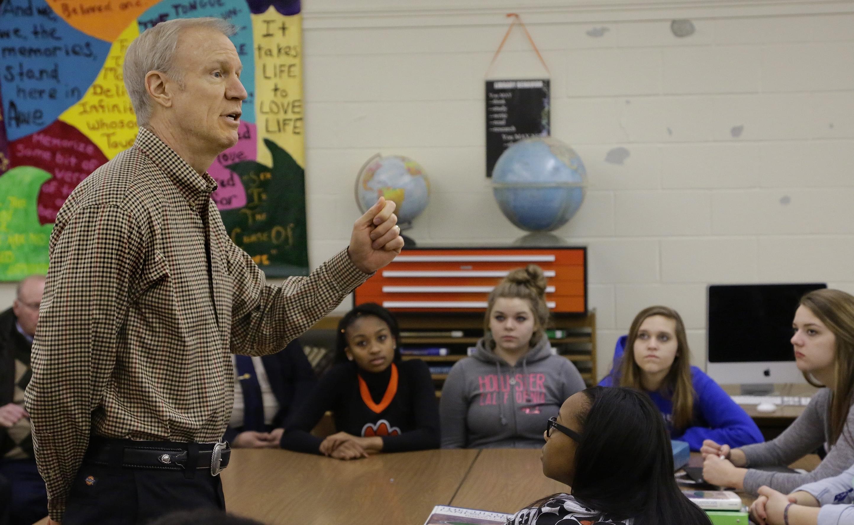 Governor Bruce Rauner at Lanphier High School in Springfield Tuesday.