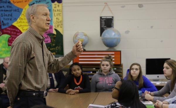 Governor Bruce Rauner at Lanphier High School in Springfield Tuesday. 