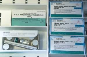 Boxes of the measles, mumps and rubella virus vaccine (MMR) and measles, mumps, rubella and varicella vaccine.