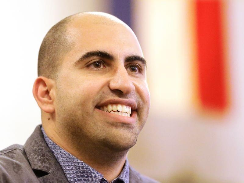 Steve Salaita, a professor who lost a job offer from the University of Illinois over dozens of profane Twitter messages that critics deemed anti-Semitic, speaks to students and reporters during a news conference at the University of Illinois campus T