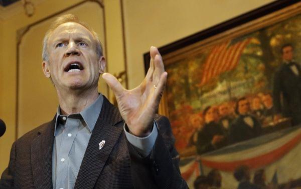 In this Feb. 9 file photo, Governor Bruce Rauner speaks to reporters during a news conference in his office in Springfield