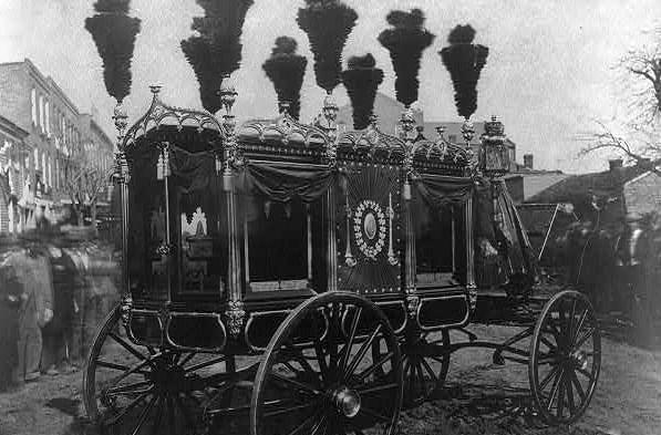 The 1865 hearse used to carry Abraham Lincoln's body in the procession through Springfield for his funeral.