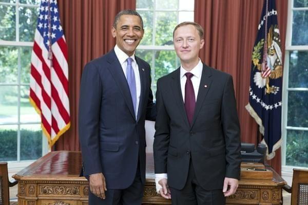 President Barack Obama receives His Excellency Andris Razans Ambassador of the Republic of Latvia, during an Ambassador Credentialing Ceremony in the Oval Office