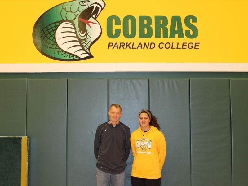 Parkland Lady Cobras head coach Mike Lindemann, with sophomore Nadine Vaughn