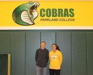 Parkland Lady Cobras head coach Mike Lindemann, with sophomore Nadine Vaughn