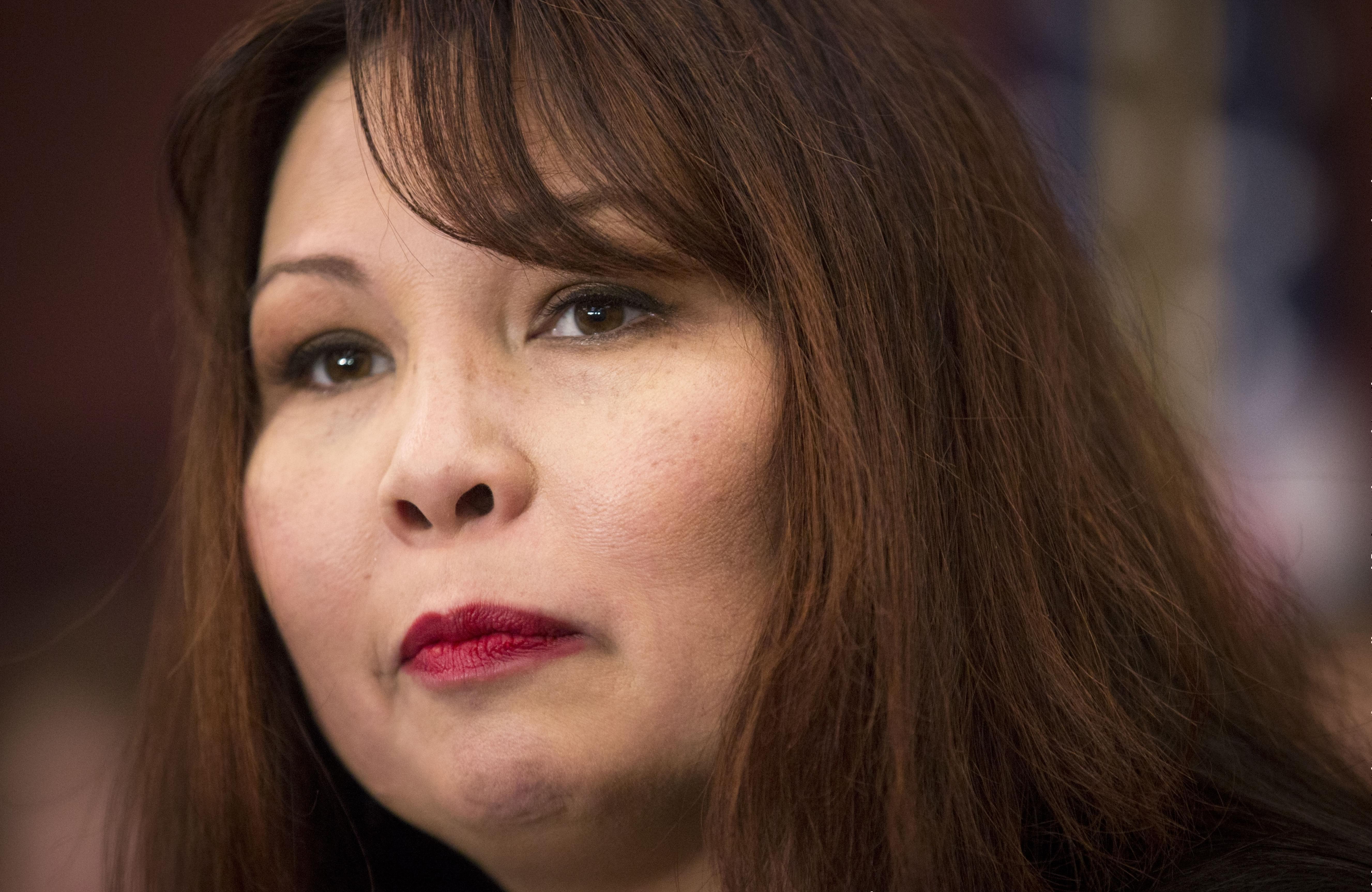 Duckworth speaks during former governor Pat Qunn's election night reception in March 2014.