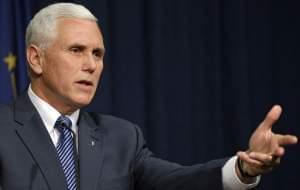 Indiana Governor Mike Pence holds a news conference on March 26.