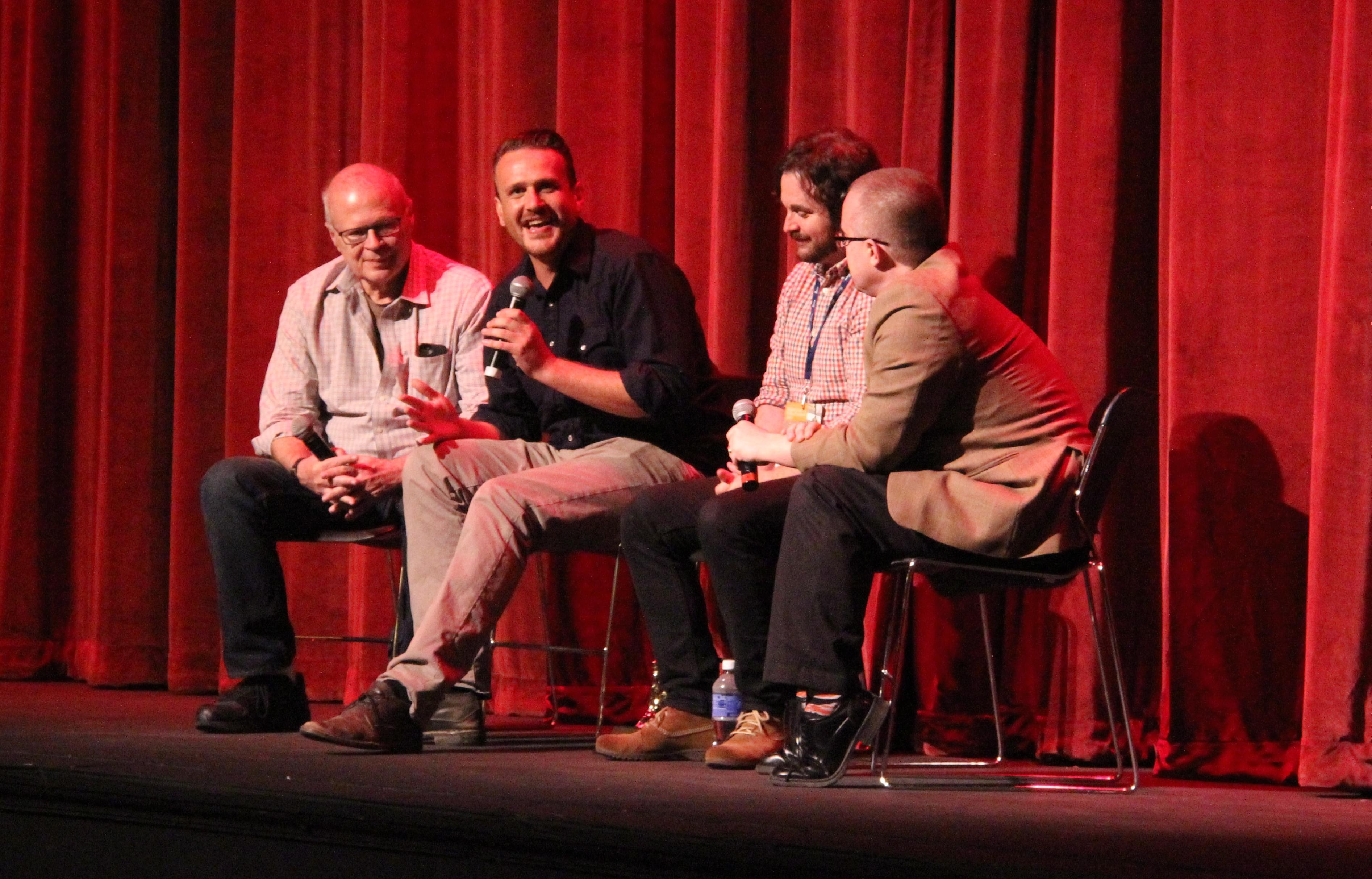 Ebertfest Director Nate Kohn, actor Jason Segel, director James Ponsoldt, and film critic Matt Zoller Seitz of Roger Ebert.com.