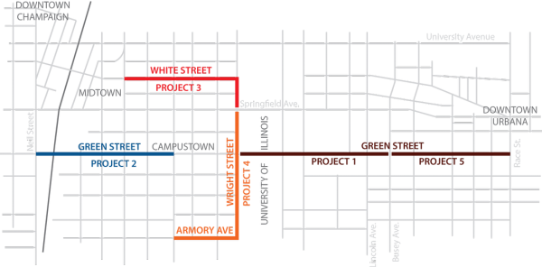 A map of the construction work scheduled for the MCORE project.