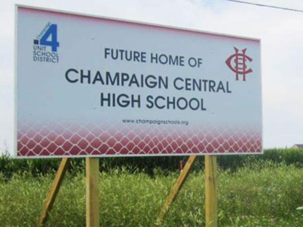 Sign that Champaign Unit 4 placed at its Interstate Drive site, before two failed referendums last spring and fall.