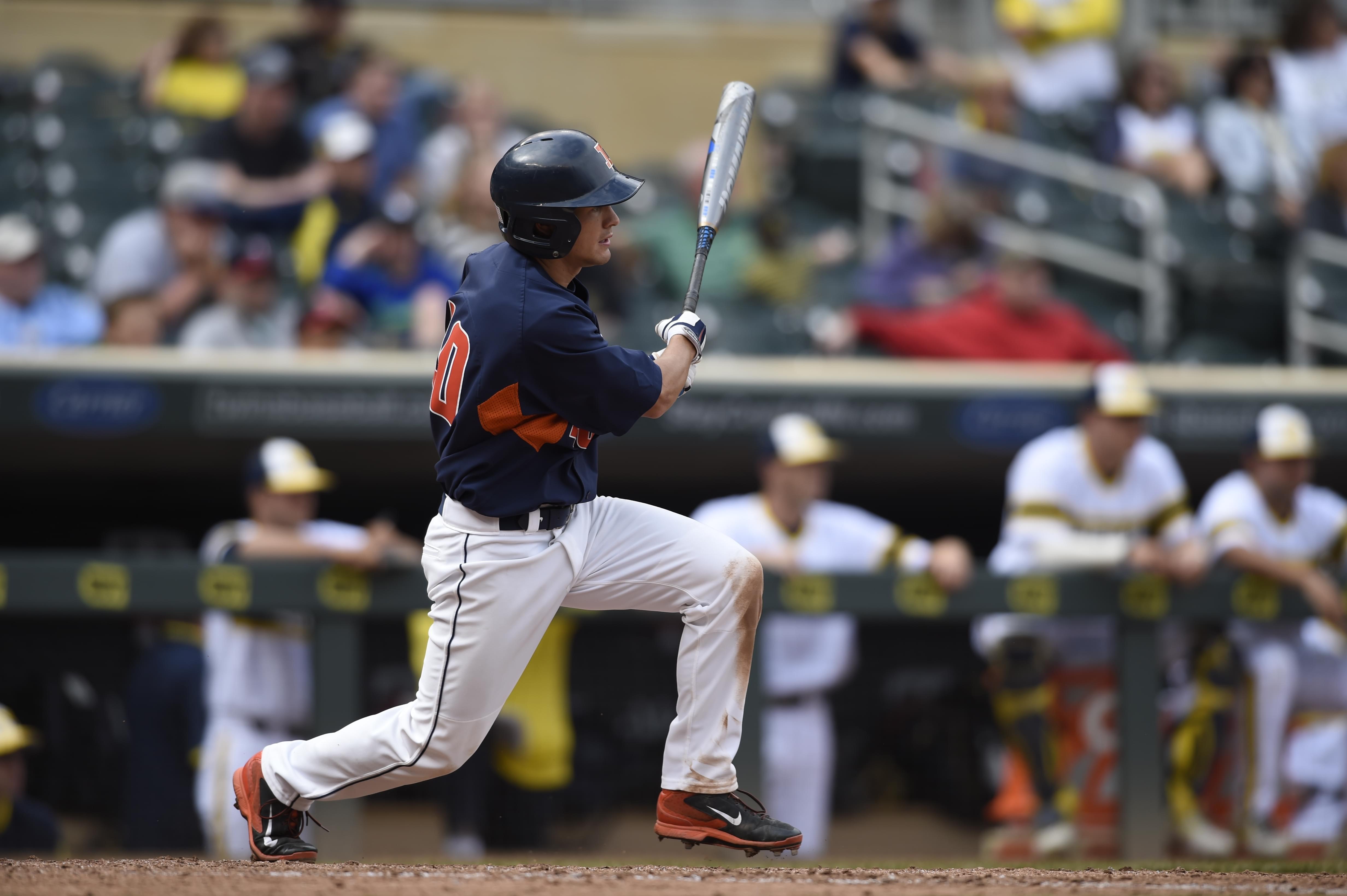 Illinois outfielder Will Krug bats against Michigan during the eighth inning of Saturday's fourth-round NCAA Big Ten Tournament 5-3 loss to Michigan.