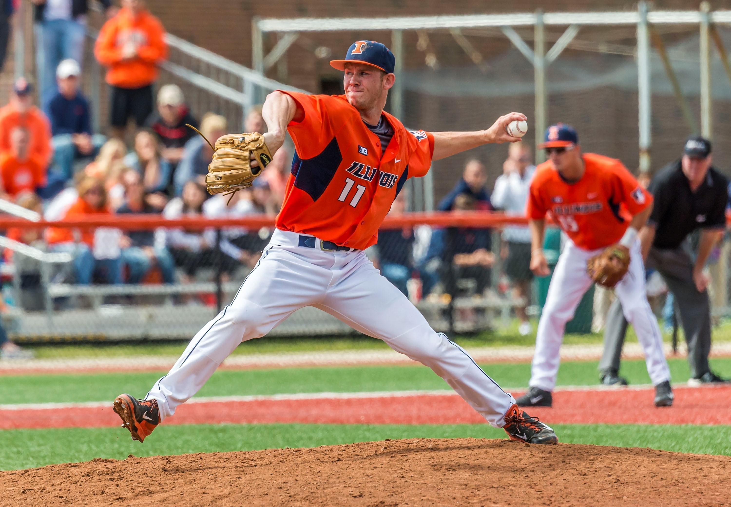Illini relief pitcher Tyler Jay delivers during Monday's 8-4 defeat of Wright State at Illinois Field. Jay pitched four scoreless innings in his only appearance of the NCAA regional.
