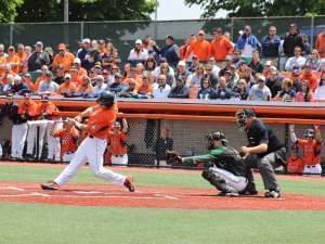 David Kerian doubles against Wright State during Monday's 8-4 NCAA Regional win.