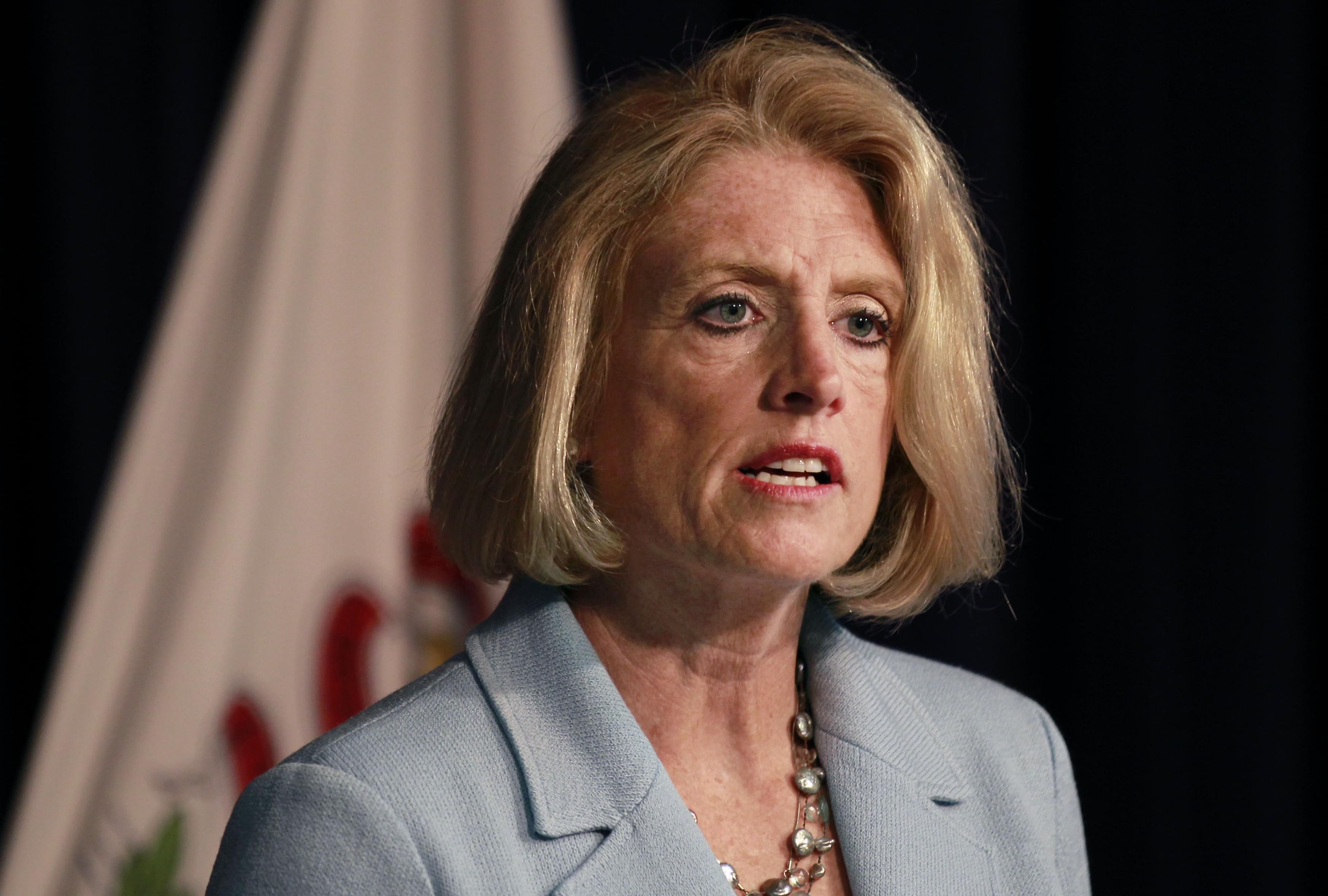 Comptroller Leslie Munger speaks during a news conference, Wednesday in Chicago.