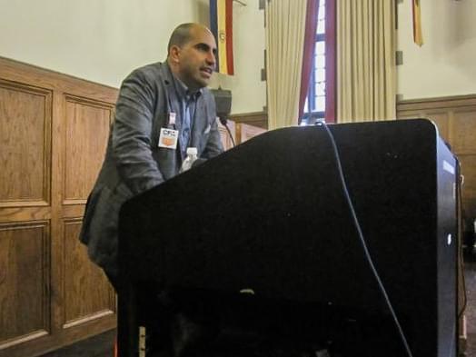 Steven Salaita speaking at the YMCA.