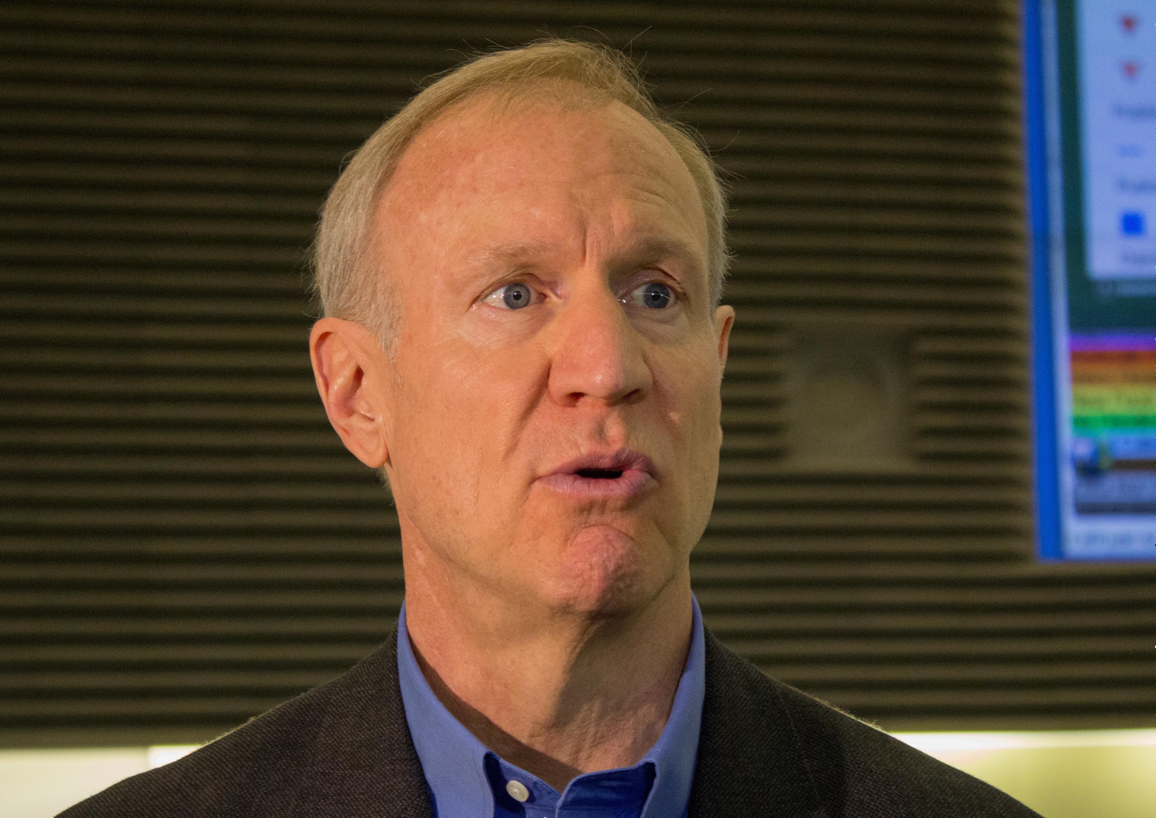 Illinois Gov. Bruce Rauner speaks with Employees of the Illinois Emergency Management Agency Tuesday, June 30, 2015, in Springfield. Rauner said a partial state government shutdown is worth the pain if it brings fundamental change to business and po