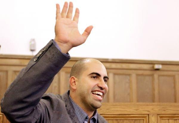 Steve Salaita, who lost a job offer from the University of Illinois over dozens of profane Twitter messages that critics deemed anti-Semitic, speaks to students and reporters during a news conference at the University of Illinois last September.