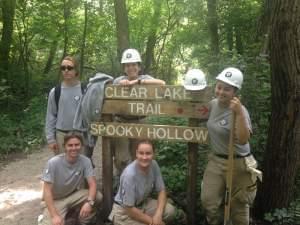AmeriCorps Oak 5 on the Clear Lake Trail at Kickapoo State Park.
