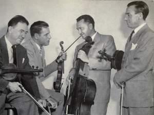 Black and white photo of string quartet