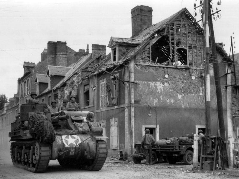 An American tank in Carentan, France - June 1944