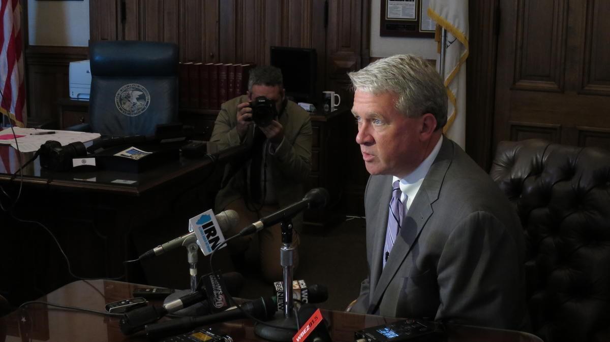 House Republican Leader Jim Durkin speaks with reporters in his Capitol office on May 31, 2015.
