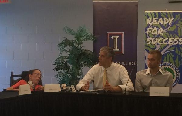 U.S. Secretary of Education Arne Duncan participates in a roundtable discussion with U of I students with disabilities on campus Wednesday.