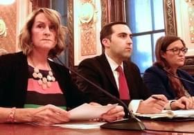 Richard Goldberg irritated Democrats while testifying before the Senate Judiciary Committee on May 28, 2015, with Senate Republican Leader Christine Radogno (left) and Jennifer Hammer (right), an attorney for the Rauner administration.