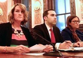 Richard Goldberg irritated Democrats while testifying before the Senate Judiciary Committee on May 28, 2015, with Senate Republican Leader Christine Radogno (left) and Jennifer Hammer (right), an attorney for the Rauner administration.
