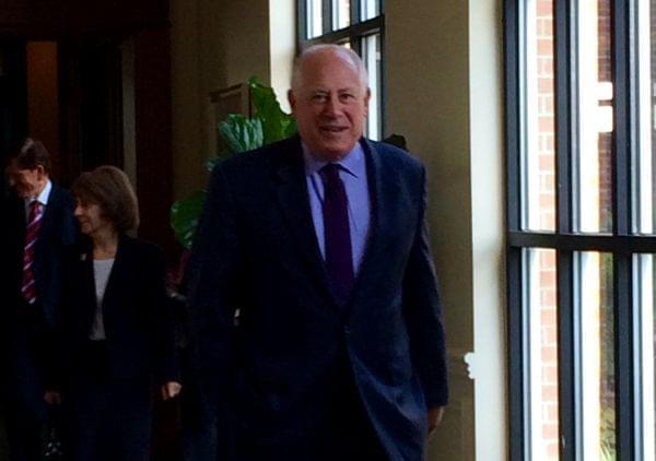 Former Gov. Pat Quinn walks toward media at the Champaign Country Club on Thursday. Quinn was in town to celebrate the opening of a new Veterans Center on the U of I campus.
