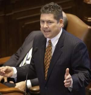 Illinois Sen. Kyle McCarter, R-Vandalia, argues Illinois state budget legislation while on the Senate floor during session at the Illinois State Capitol Wednesday, May 29, 2013, in Springfield.