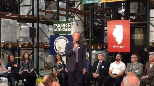 Gov. Bruce Rauner at a Decatur warehouse Friday.