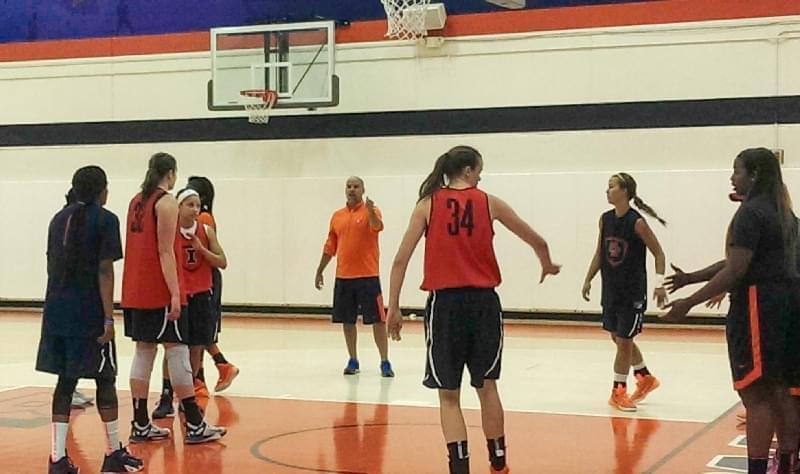 Coach Matt Bollant and members of the U of I Women's Basketball Team scrimmage at the Ubben Basketball Complex August 5.