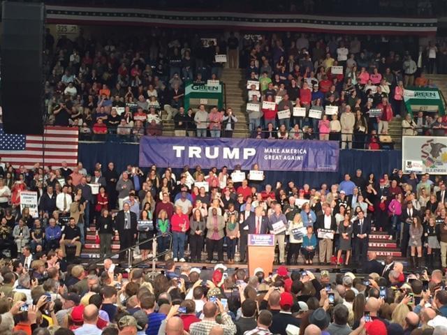 Donald Trump at podium in Springfield.