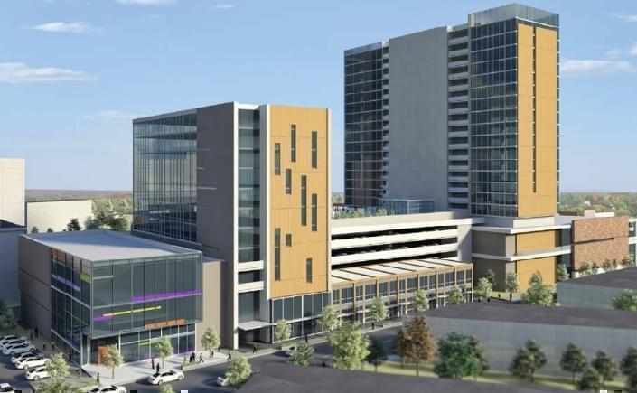 An artist's rendering of what the development would look like looking Northwest on Walnut Street.