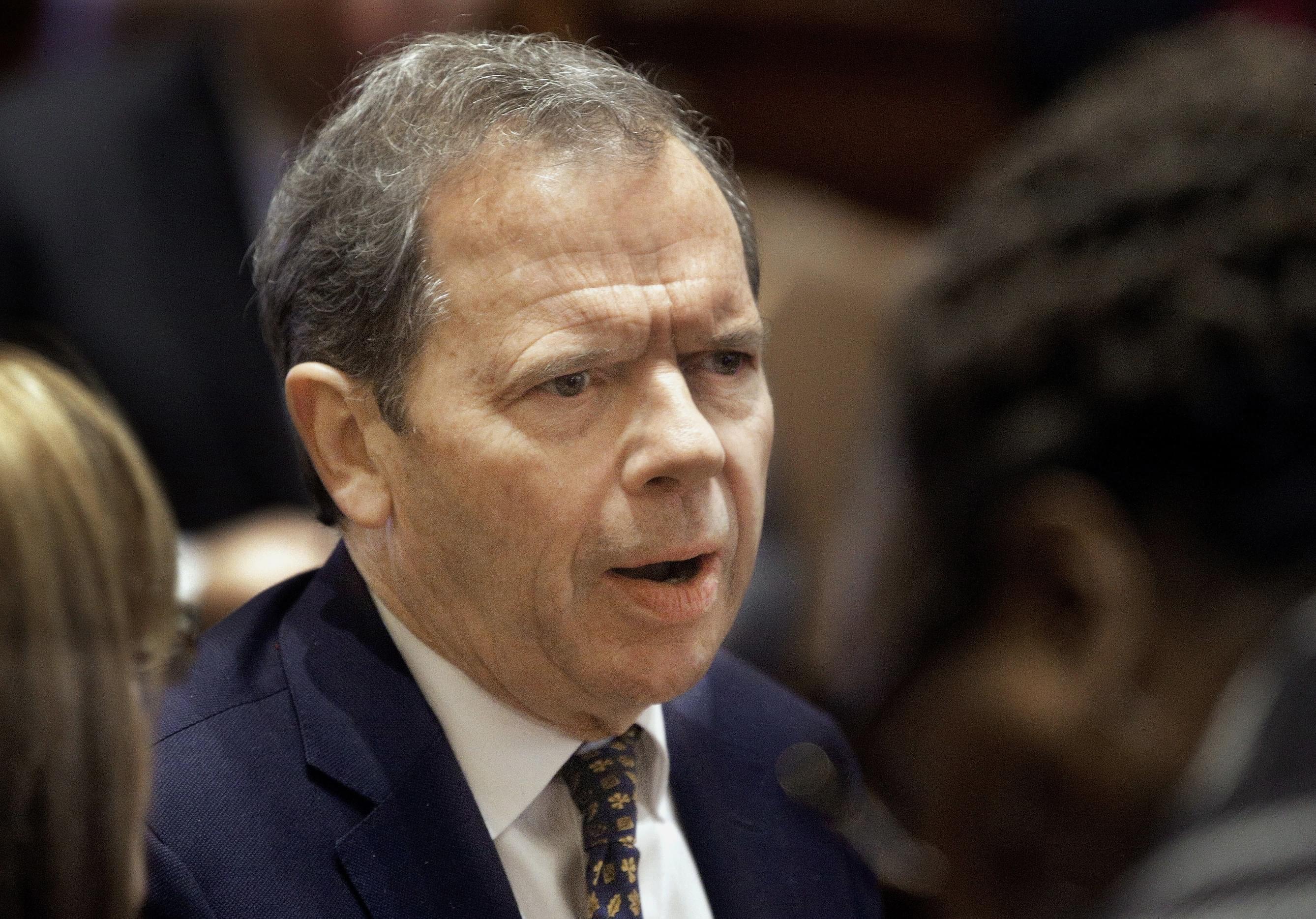 Illinois Senate President John Cullerton, D-Chicago, speaks to lawmakers while on the Senate floor during session at the Illinois State Capitol Monday, Dec. 7, 2015, in Springfield, Ill. Illinois Senate convenes to address a compromise spending bill