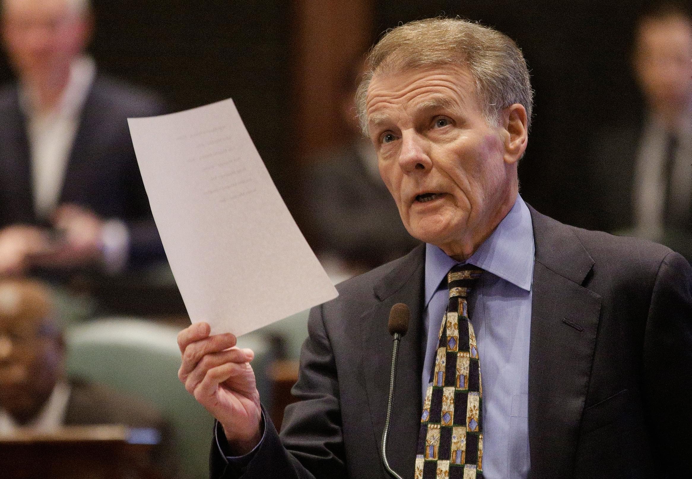 Illinois Speaker of the House Michael Madigan, D-Chicago, speaks to lawmakers while on the House floor during session at the Illinois State Capitol Tuesday, Oct. 20, 2015, in Springfield, Ill