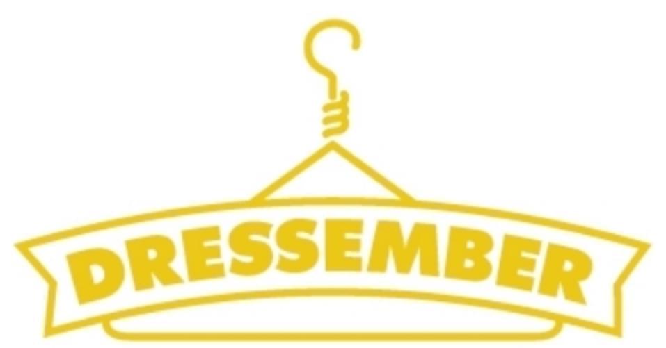 Dressember Logo, featuring a dress hanger and the word "Dressember".