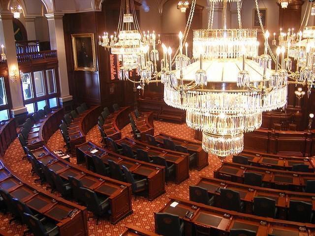 Legislative chamber at the Illinois Statehouse in Springfield.