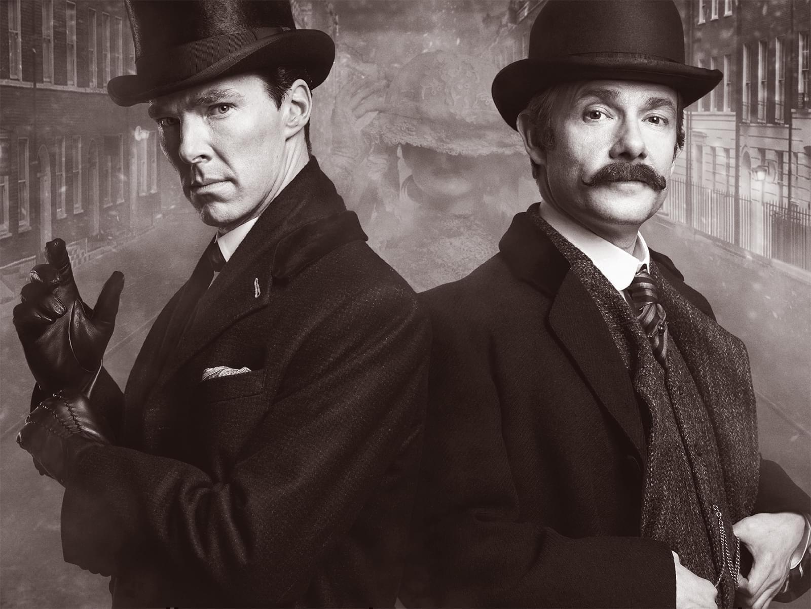 Benedict Cumberbatch and Martin Freeman in 1895 garb