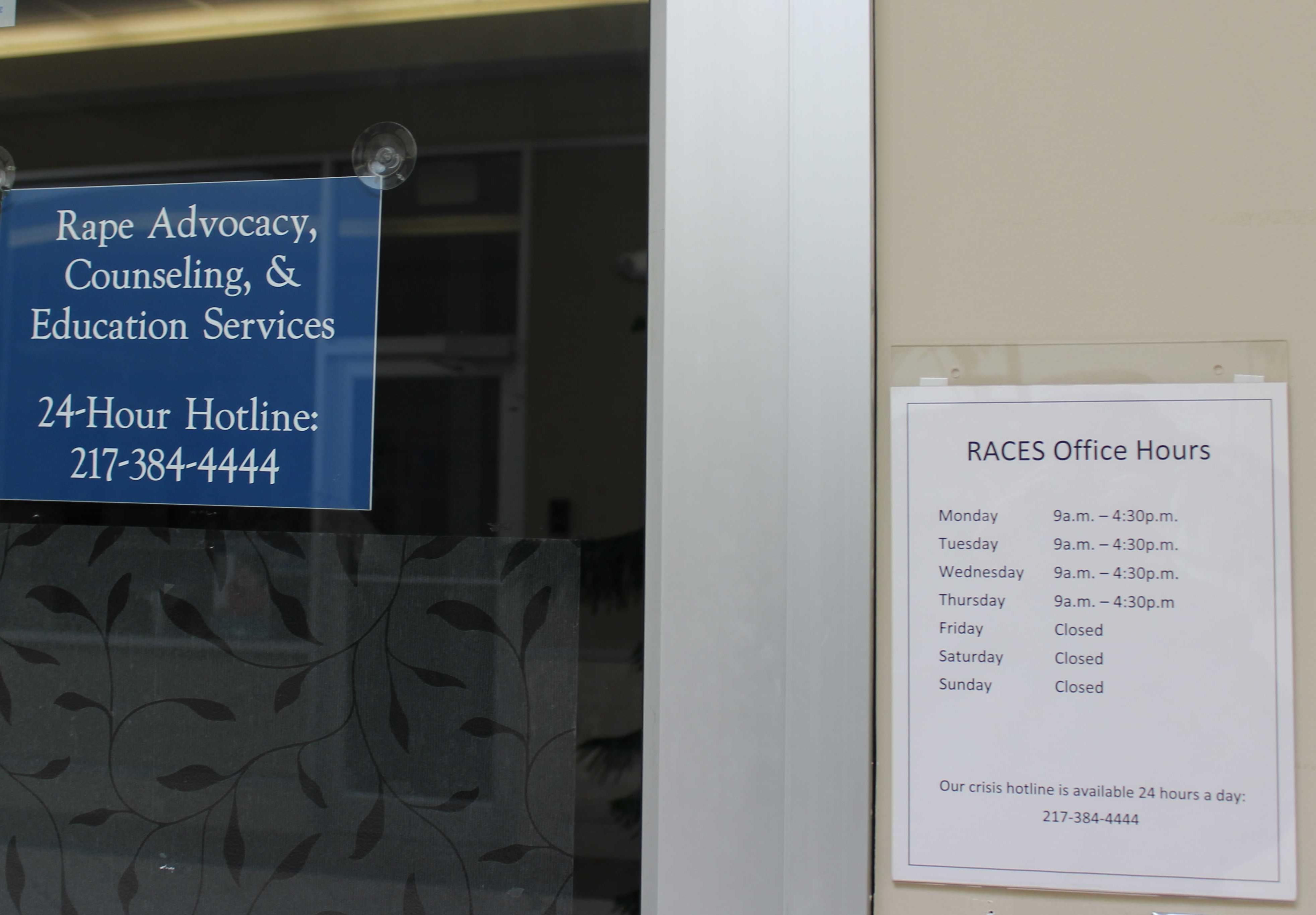The offices of Rape, Advocacy, Counseling and Education Services in Urbana, which has reduced operation to four days a week due to the lack of a state budget.