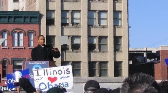 Barack Obama announcing his candidacy for president in Springfield in 2007.