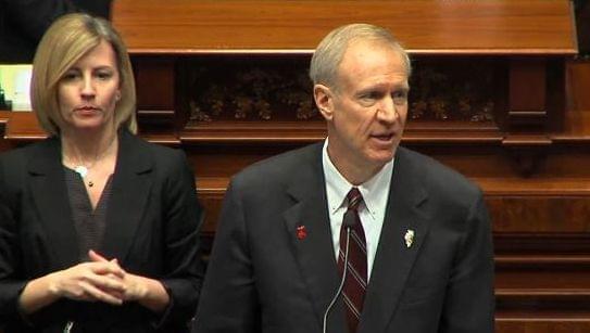 Gov. Bruce Rauner delivers his budget address Wednesday in the House Chamber.