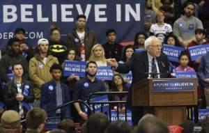 Democratic presidential candidate, Sen. Bernie Sanders, I-Vt. speaks during a campaign rally at Southern Illinois University Edwardsville, Friday, March 4, 2016, in Edwardsville, Ill.