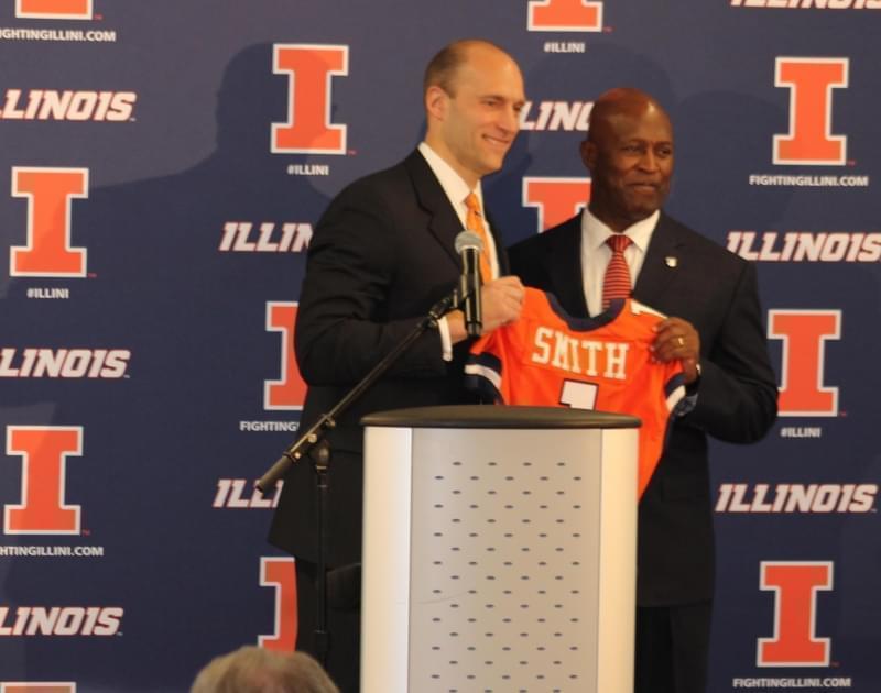 U of I Athletic Director Josh Whitman with new Illini Football Coach Lovie Smith at the announcement of his hiring. 