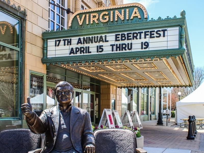 Marquee outside the Virginia Theatre in Champaign before the 2015 Eberfest.