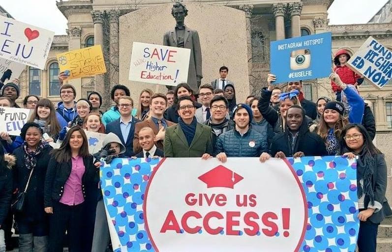 Supporters of the Student ACCESS bill demonstrate in Springfield.