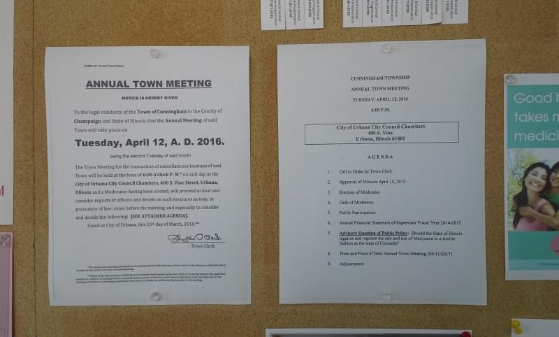 Notice and Agenda for the Cunningham Township annual town meeting in Urbana. 