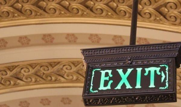 Exit sign inside the state capitol building in Springfield.